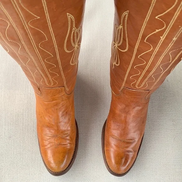 SOLD FRYE Vintage Black Label Stitching Tall Knee High Brown Western Boots 9 9.5 - Picture 7 of 11